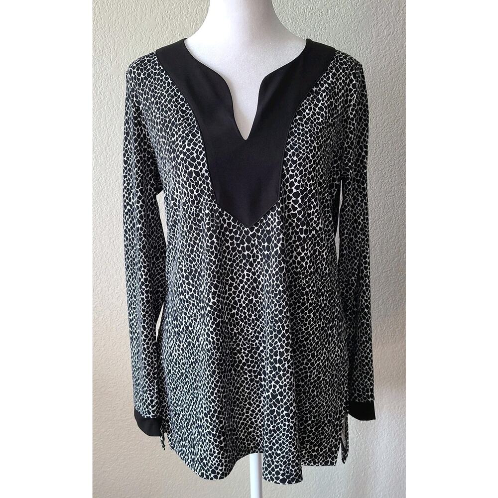 Michael Kors Women Animal Print Tunic Top Sz Medium Long Sleeve Mob Wife Stretch